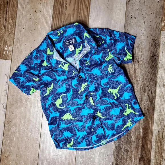 The Children's Place Baby And Toddler Boys Dino Poplin Button Down Shirt - Picture 1 of 8